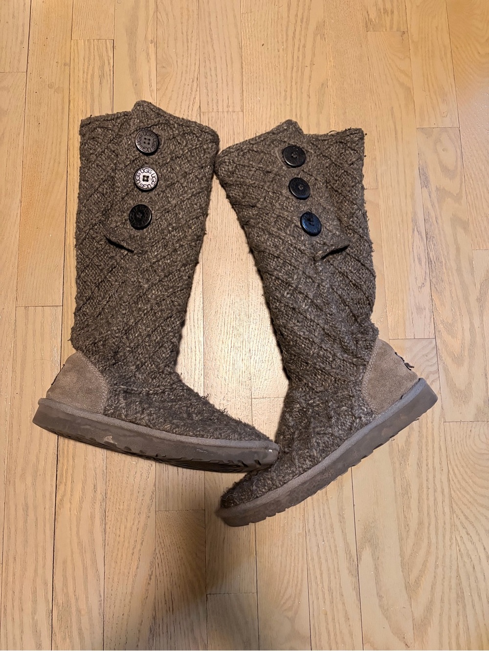 Cozy Knee-High Knit Button Ugg Boots - Gray